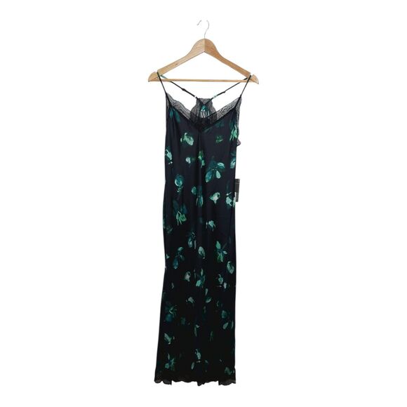 Worthington Women's Size Medium Floral Slip Dress Floral Print Black Teal Satin - Picture 4 of 14